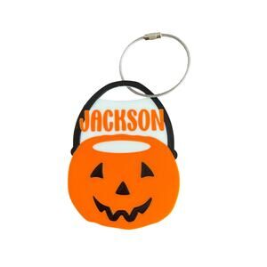 Halloween Trick or Treat Bag Tag Jack o Lantern Candy Bucket with name "Jackson"